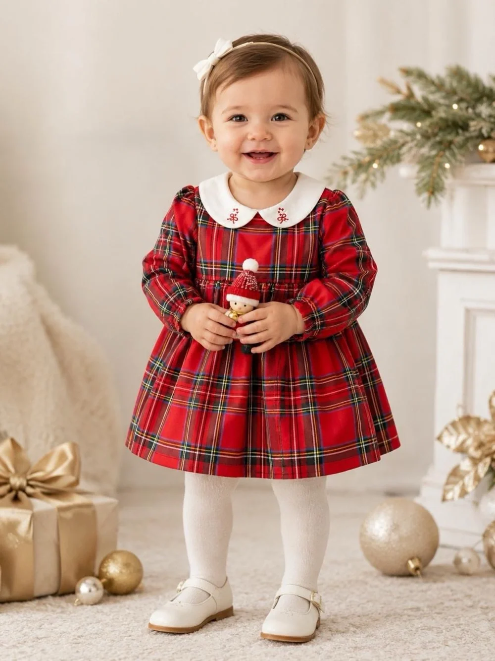 Edgehill Collection Dress Kids Red Plaid Candy Cane Bow Size 12M NWT